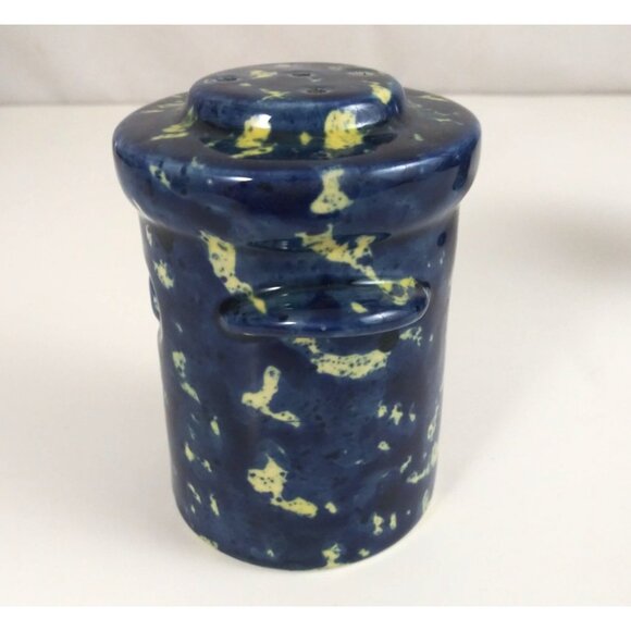 Vintage Spackleware Stoneware Blue Milk Can Salt & Pepper Shakers USA - Picture 3 of 16